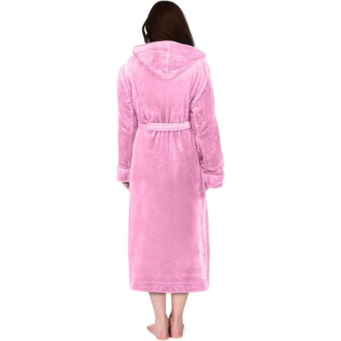 Fleece Hooded Plush Flannel Robe With Pockets