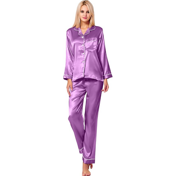 Long Sleeve Button Up Satin Pajama Set