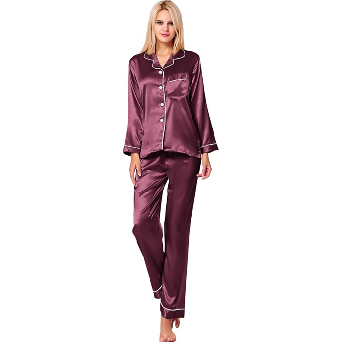 Long Sleeve Button Down Satin Pajama Set