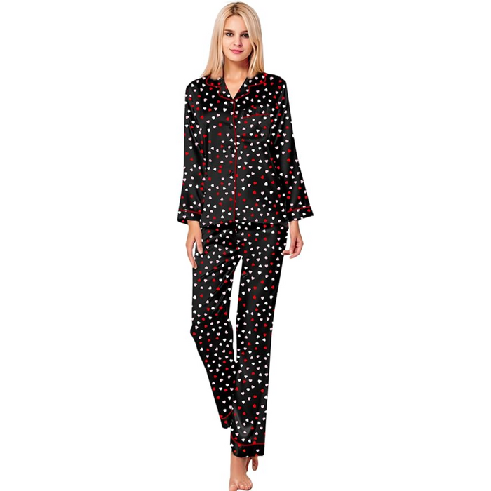 Long Sleeve Printed Button Down Satin Pajama Set