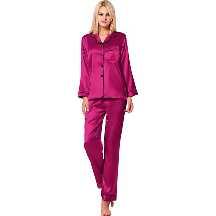 Long Sleeve Button Up Satin Pajama Set