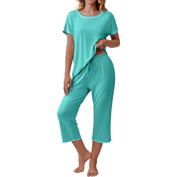 Short Sleeve Top And Capri Pajama Sets