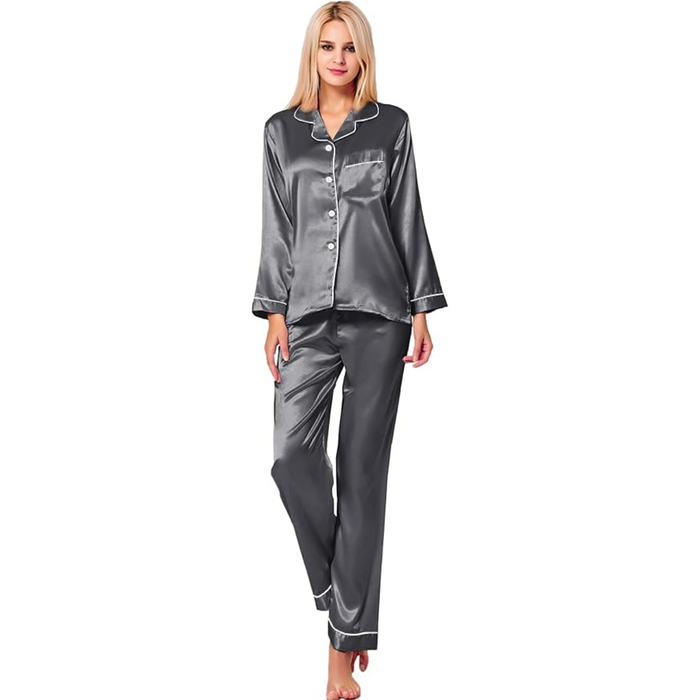 Long Sleeve Button Down Satin Pajama Set