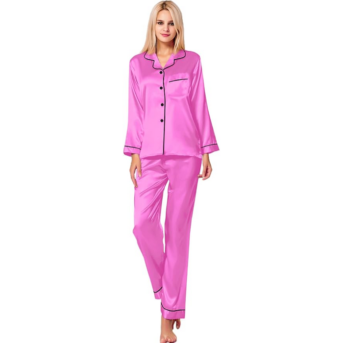 Long Sleeve Button Down Satin Pajama Set