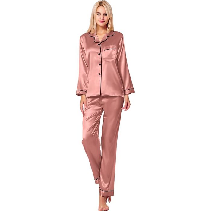 Long Sleeve Button Down Satin Pajama Set