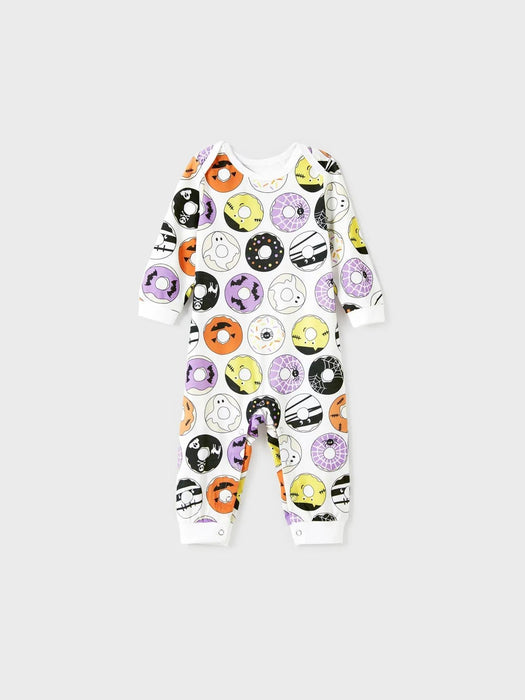 Halloween Family Matching Funky Donuts Print Pajama Set With Pockets