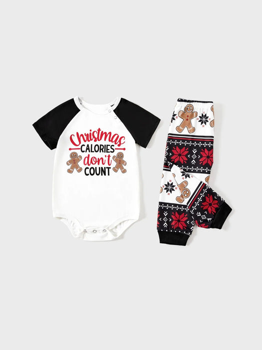 Family Matching Gingerbread And Letter Print Pajama Set With Pockets