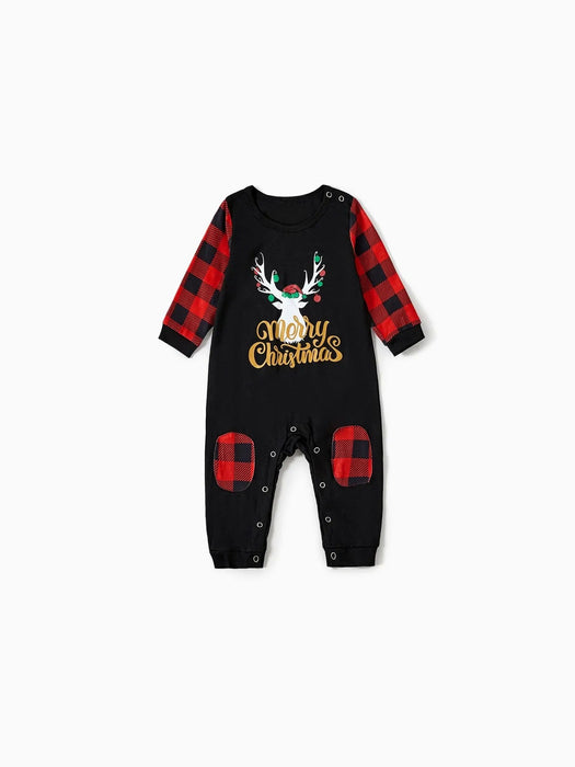 Merry Christmas And Plaid Printed Family Matching Pajama Set