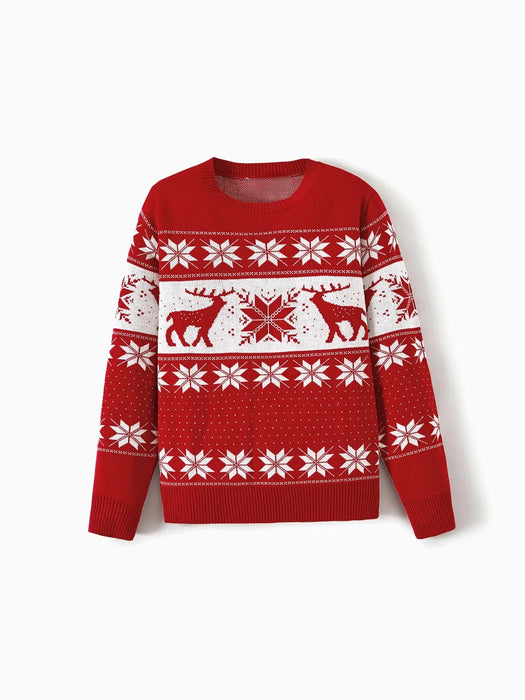 Reindeer And Snowflake Print Christmas Family Matching Sweaters