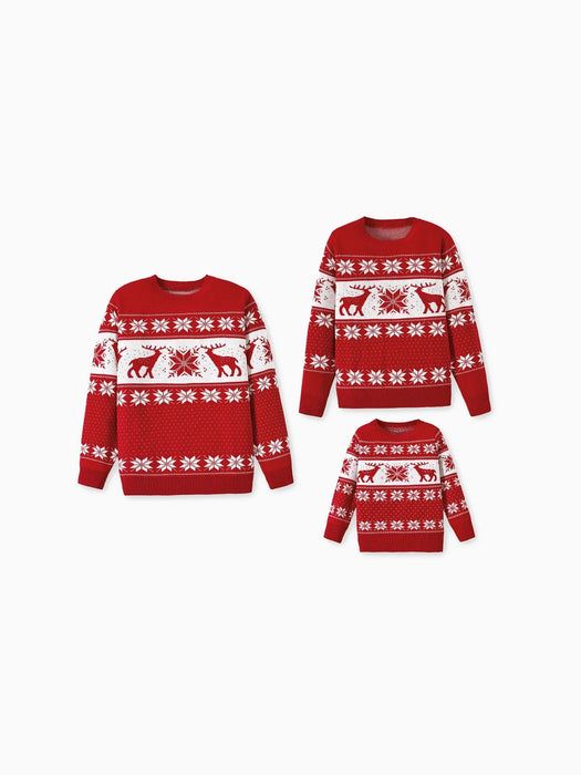 Reindeer And Snowflake Print Christmas Family Matching Sweaters