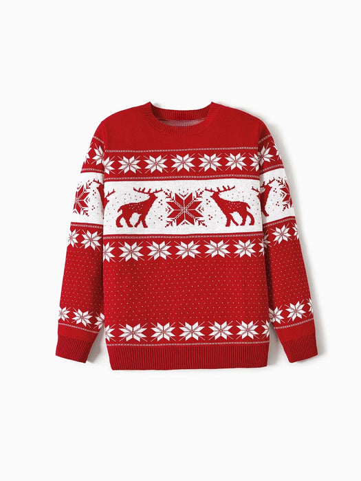 Reindeer And Snowflake Print Christmas Family Matching Sweaters