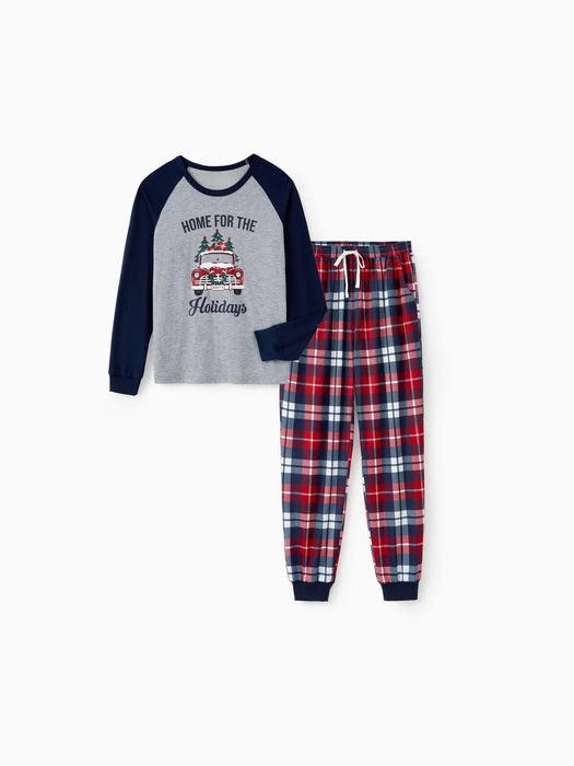 Xmas Tree And Delivery Truck Graphics Family Matching Pajama Sets