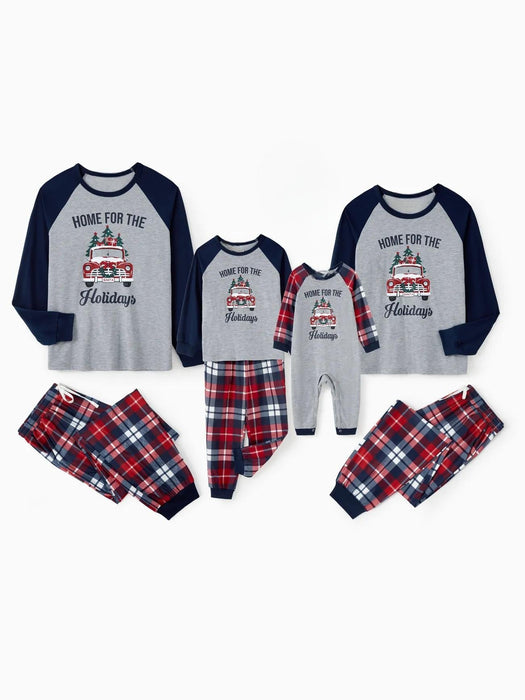 Xmas Tree And Delivery Truck Graphics Family Matching Pajama Sets