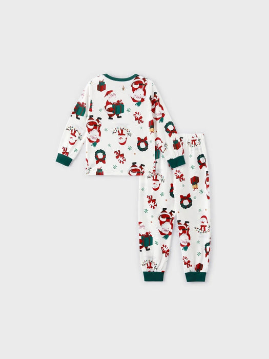 Santa And Wreaths Print Christmas Family Matching Pajama Set