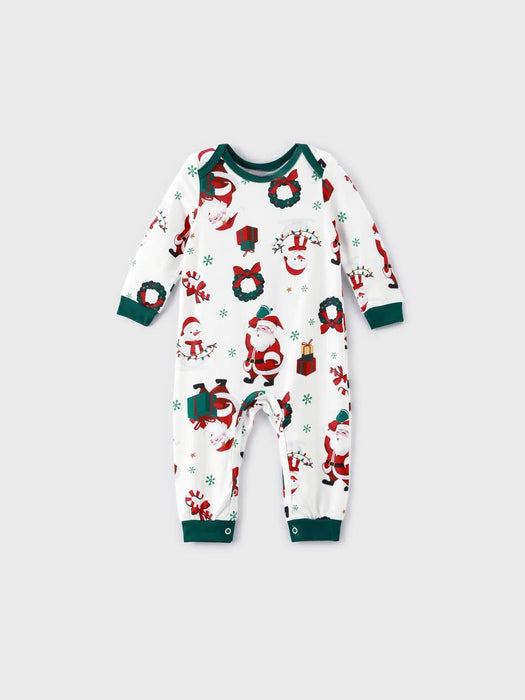 Santa And Wreaths Print Christmas Family Matching Pajama Set