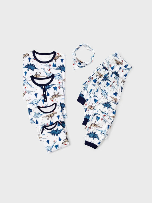 Dinosaur Print With Button Detailing Family Matching Pajama Set