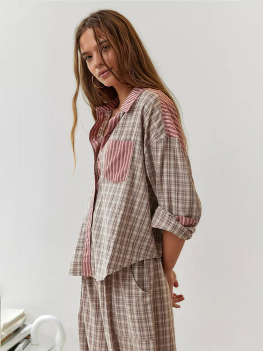 Vintage Plaid And Stripes Pajama Set