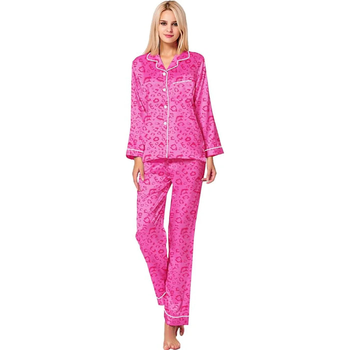 Elegant Long Sleeve Printed Satin Pajama Set