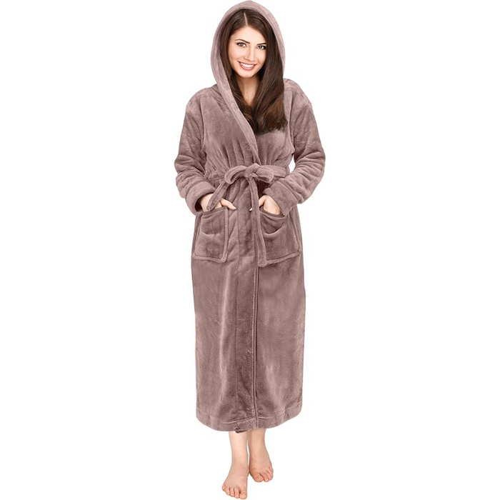 Fleece Hooded Plush Flannel Robe With Pockets