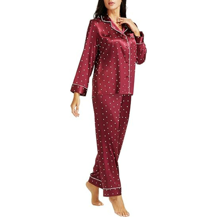 Versatile Patterned Satin Button Down Pajama Sets