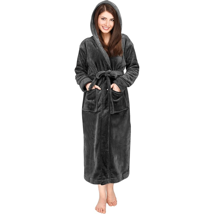 Fleece Hooded Plush Flannel Robe With Pockets