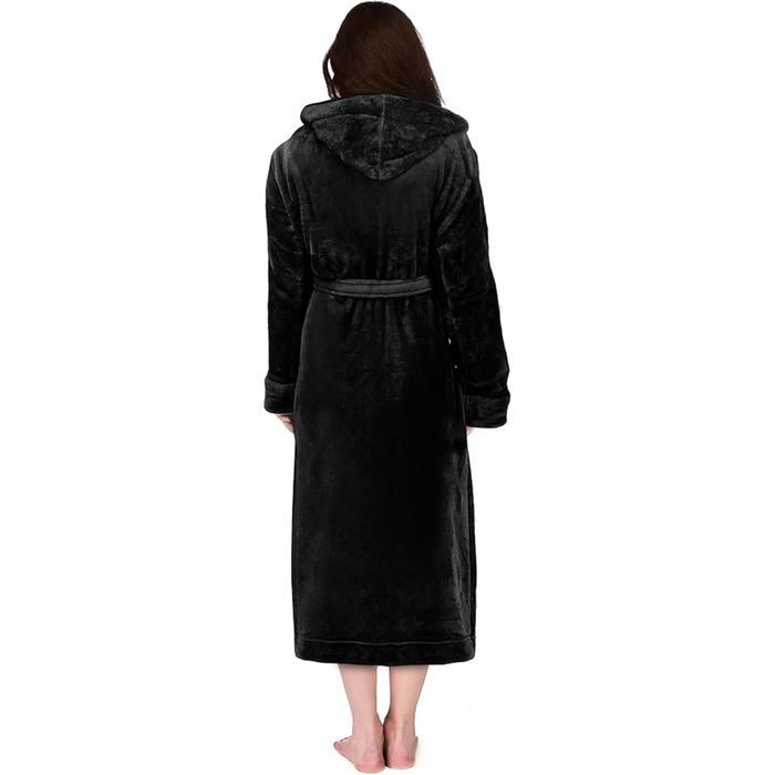 Fleece Hooded Plush Flannel Robe With Pockets