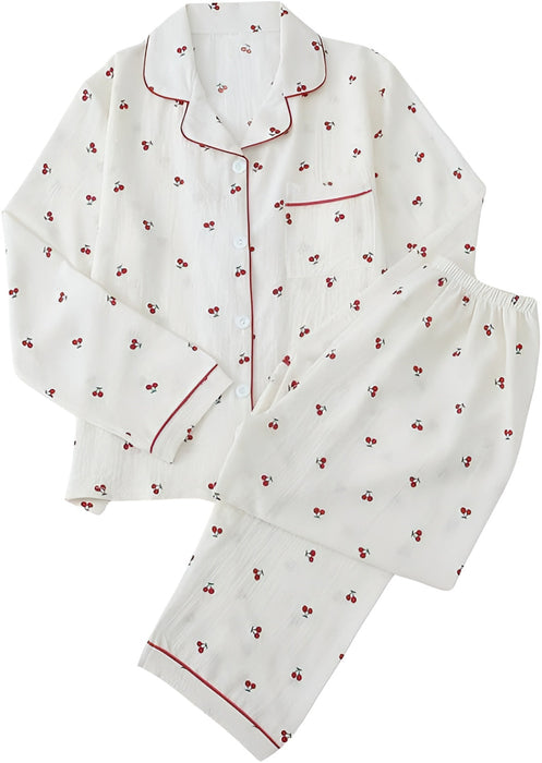 2 Piece Cherry Printed Comfy Pajama Set