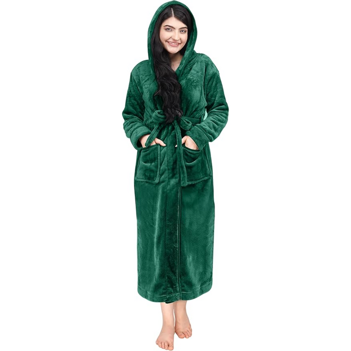 Fleece Hooded Plush Flannel Robe With Pockets