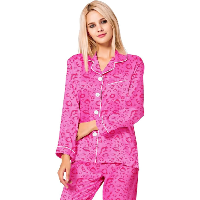 Elegant Long Sleeve Printed Satin Pajama Set