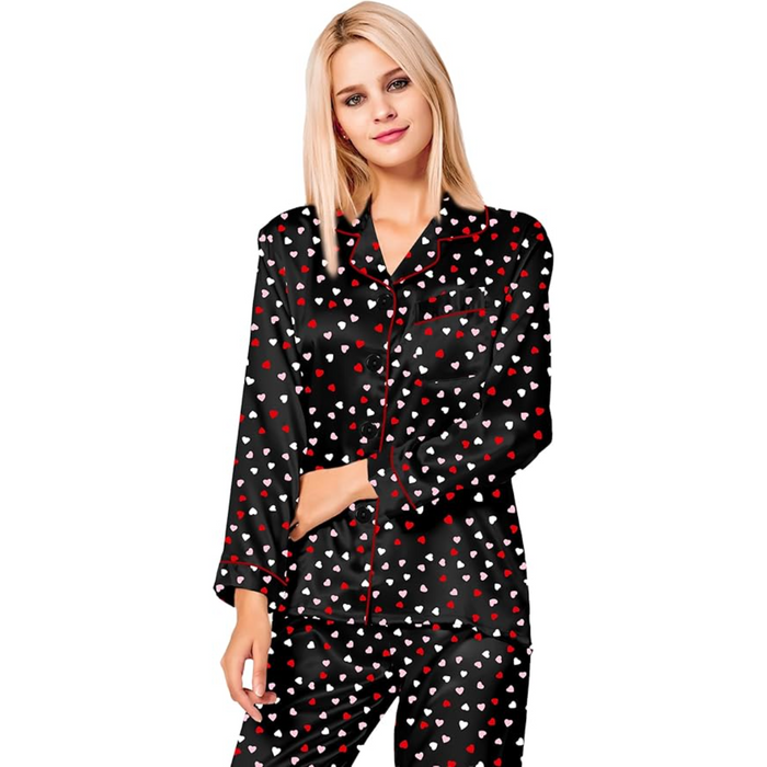 Long Sleeve Printed Button Down Satin Pajama Set