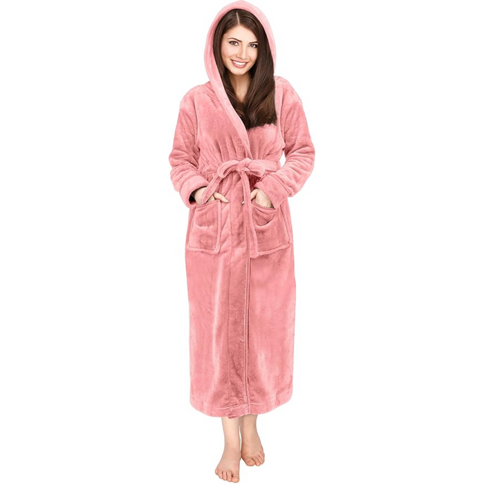 Fleece Hooded Plush Flannel Robe With Pockets