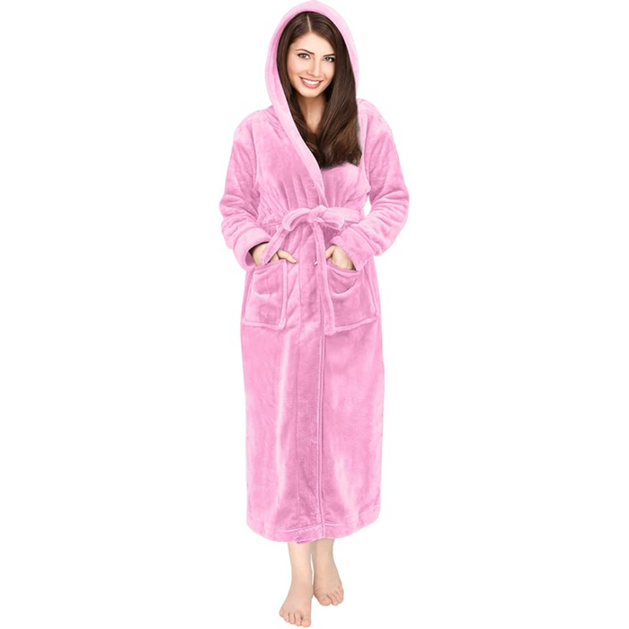 Fleece Hooded Plush Flannel Robe With Pockets