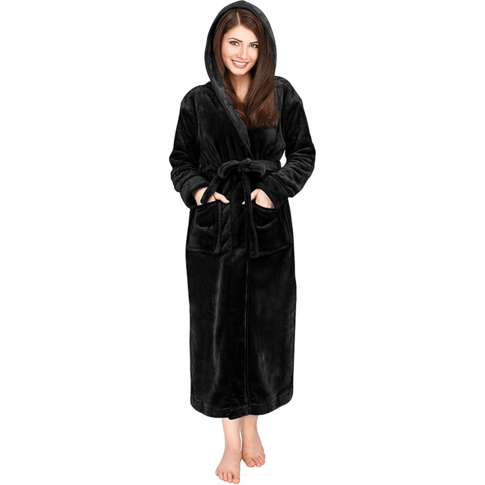 Fleece Hooded Plush Flannel Robe With Pockets