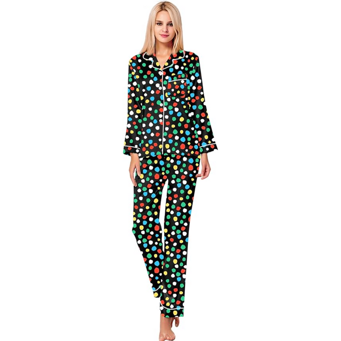 Long Sleeve Printed Button Down Satin Pajama Set