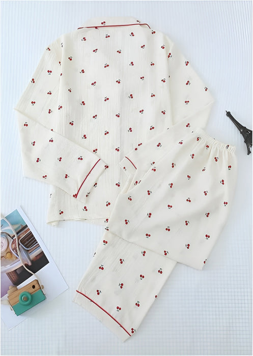 2 Piece Cherry Printed Comfy Pajama Set