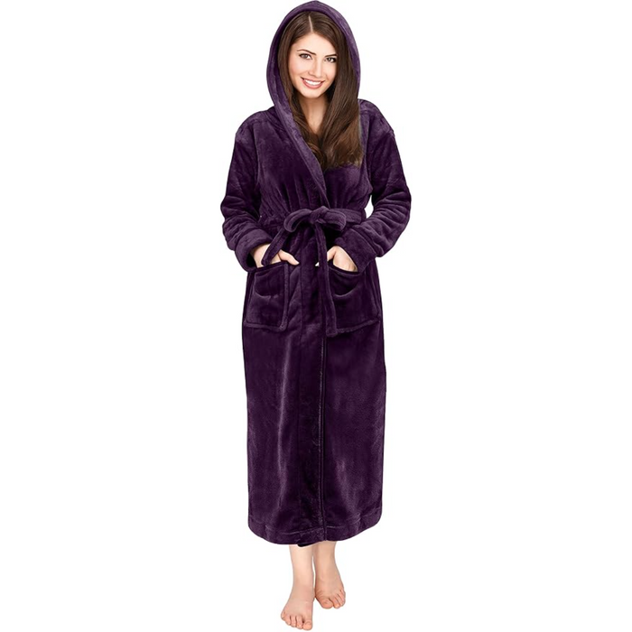 Fleece Hooded Plush Flannel Robe With Pockets