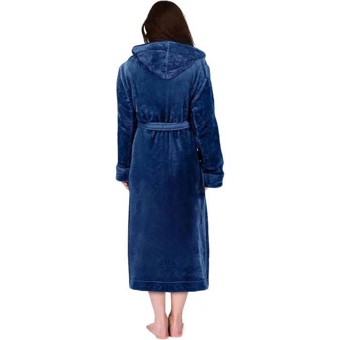 Fleece Hooded Plush Flannel Robe With Pockets