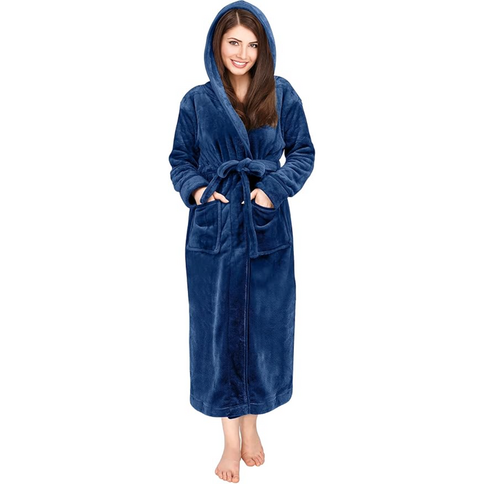 Fleece Hooded Plush Flannel Robe With Pockets