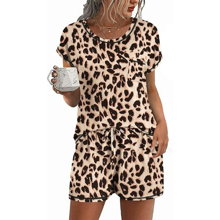 Short Sleeve Contrast Piping Pajama Set With Pocket