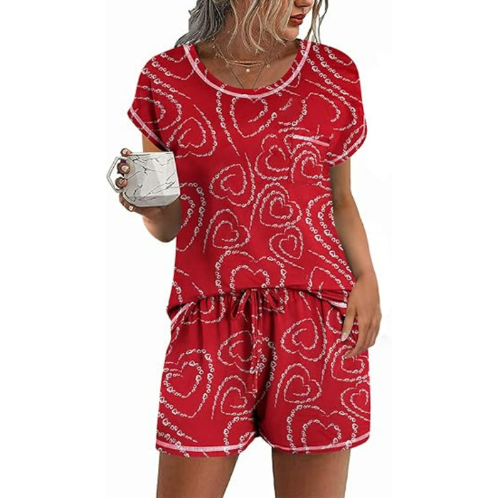 Short Sleeve Contrast Piping Pajama Set With Pocket