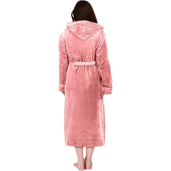 Fleece Hooded Plush Flannel Robe With Pockets