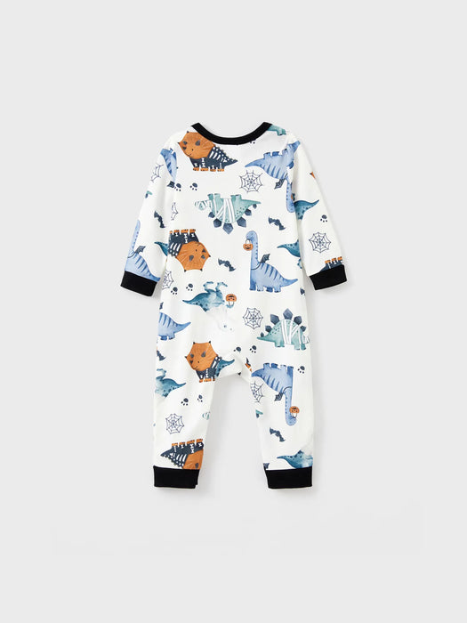 Halloween Family Matching Dinosaur And Pumpkin Printed Pajama Set