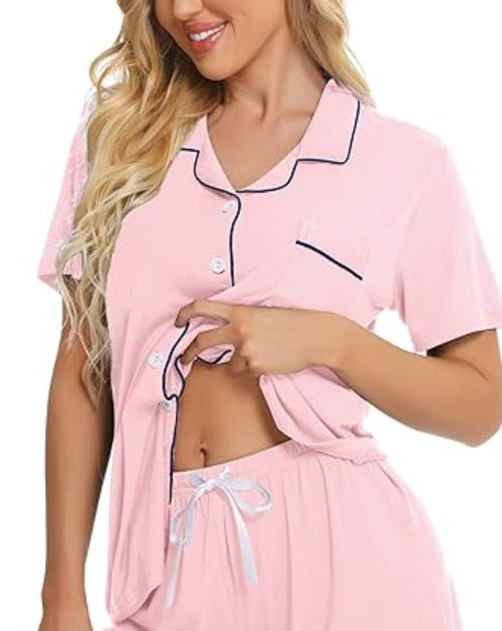 Button Down Short Sleeve Comfy Pajamas Set