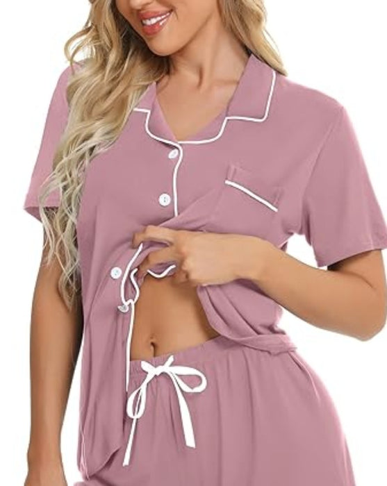 Button Down Short Sleeve Comfy Pajamas Set