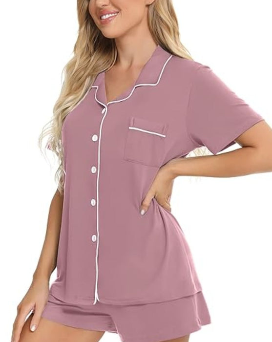 Button Down Short Sleeve Comfy Pajamas Set