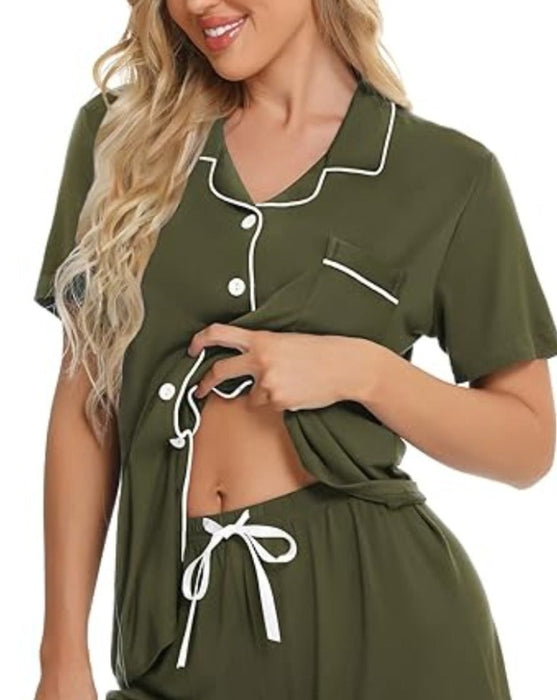 Button Down Short Sleeve Comfy Pajamas Set