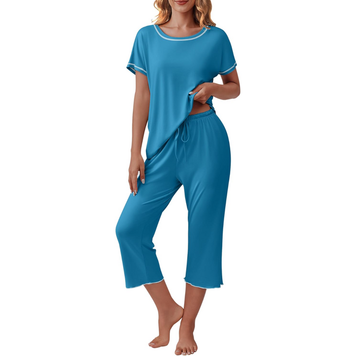 Short Sleeve Top And Capri Pajama Sets