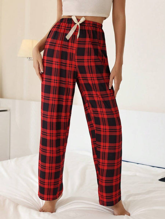 Grid Patterned Pajama Bottoms With Bowknot