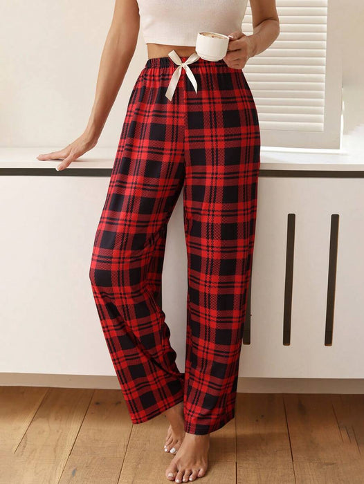 Grid Patterned Pajama Bottoms With Bowknot