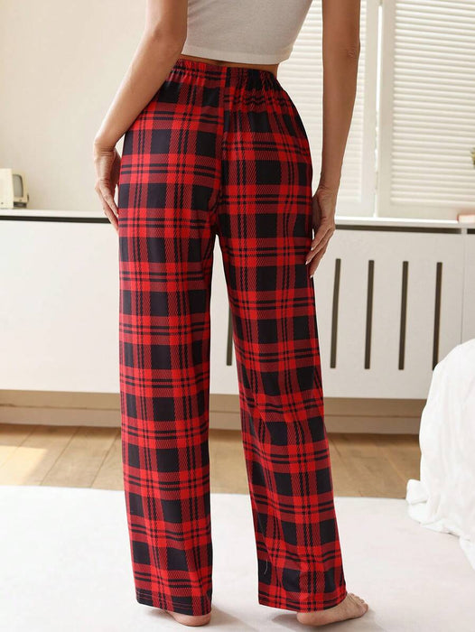 Grid Patterned Pajama Bottoms With Bowknot